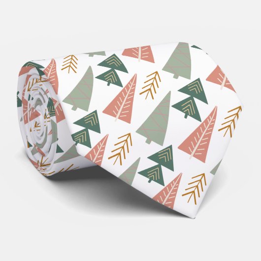 Roze en Groen Moderne Kerstbomen Op Wit Stropdas (Opgerold)