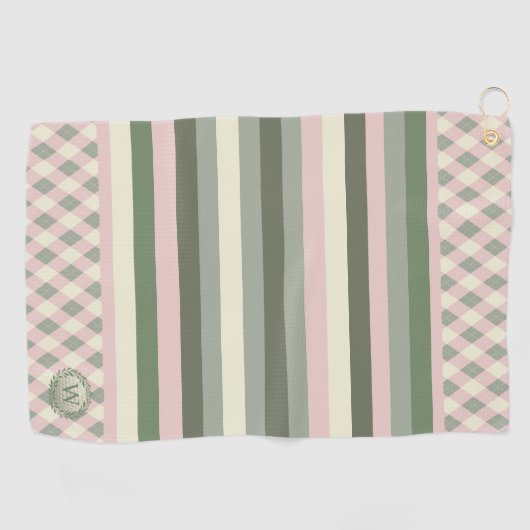 Roze en Groen Monogrammed Golfhanddoek (Horizontaal)