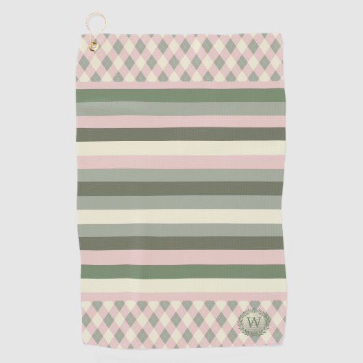 Roze en Groen Monogrammed Golfhanddoek (Voorkant)