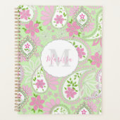 Roze en Groen Monogrammed Paisley Custom Planner (Voorkant)
