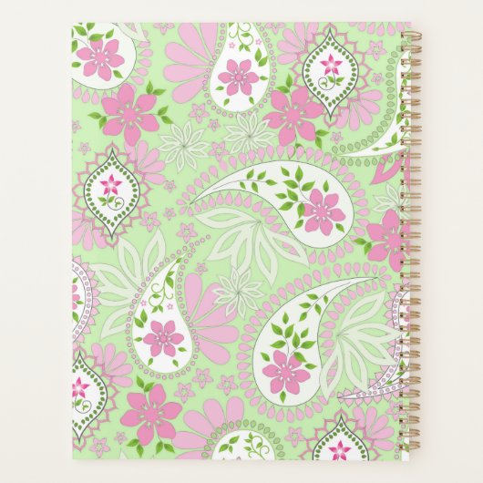 Roze en Groen Monogrammed Paisley Custom Planner (Achterkant)