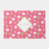 Roze en groen onder het Zee Pattern Welkom Deurmat (Voorkant)