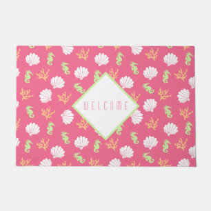 Roze en groen onder het Zee Pattern Welkom Deurmat