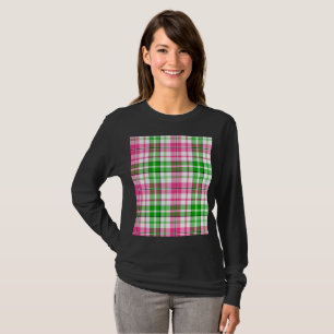 Roze en groen op wit geruit tartanpatroon t-shirt