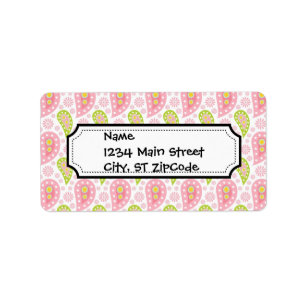 Roze en Groen Paisley Pattern Etiket