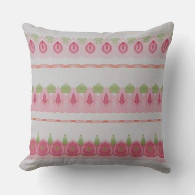  roze en groen patroon kussen (Voorkant)
