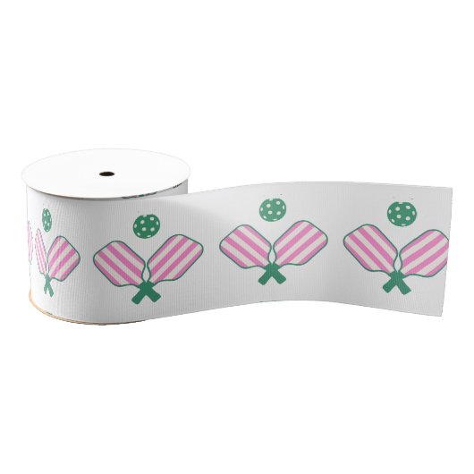Roze en Groen Pickleball Grosgrain Lint (Spoel)