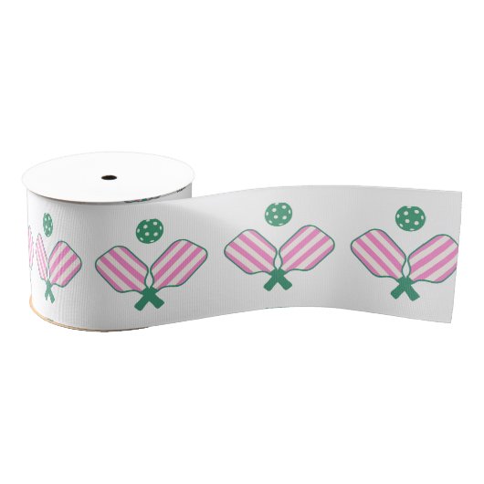 Roze en Groen Pickleball Grosgrain Lint (Spoel)