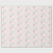 Roze en Groen Pickleball Verjaardag Cadeaupapier (Vlak)
