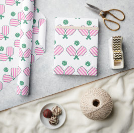 Roze en Groen Pickleball Verjaardag Cadeaupapier