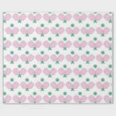 Roze en Groen Pickleball Verjaardag Cadeaupapier (Vlak)