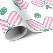 Roze en Groen Pickleball Verjaardag Cadeaupapier (Rol Hoek)