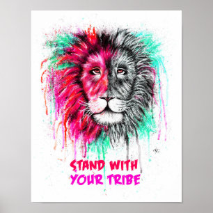 Roze en groen Poster - Lion Print.