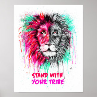 Roze en groen Poster - Lion Print.