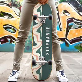 Roze En Groen Retro Modern Abstract Marmer Draaiko Persoonlijk Skateboard