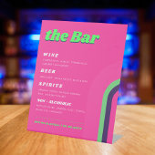Roze en Groen Retro Wedding Bar Drink Menu Reclamebord Met Voetstuk