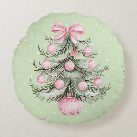 Roze en Groen Rond Kussen (Voorkant)