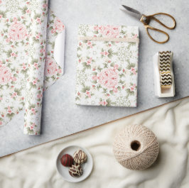 Roze en Groen Rozen bloemblaadjes Leuk All-over pa Cadeaupapier