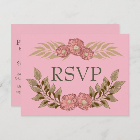 Roze en Groen RSVP Uitnodiging Briefkaart (Voorkant / Achterkant)