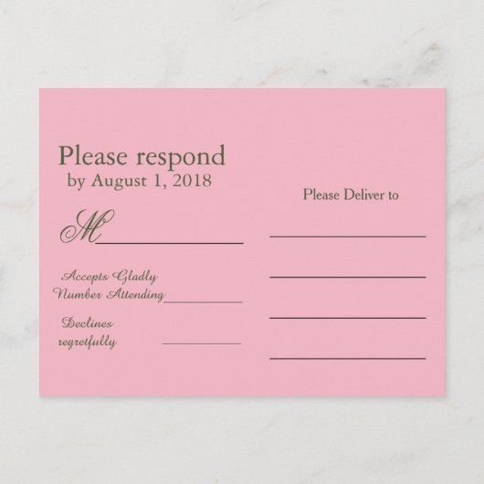 Roze en Groen RSVP Uitnodiging Briefkaart (Achterkant)