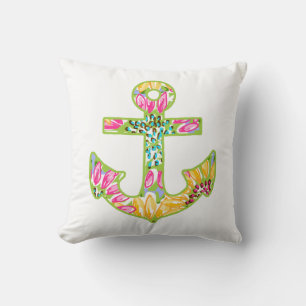 Roze en groen Sierkussen Anchor