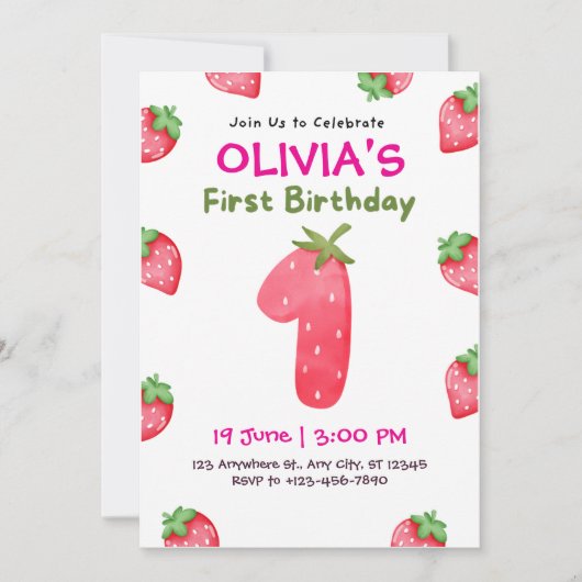 Roze en groen speelse eerste verjaardag kaart (Voorkant)