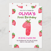 Roze en groen speelse eerste verjaardag kaart (Voorkant / Achterkant)