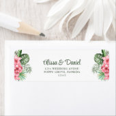Roze en Groen Tropische Bloemen Retouradres Etiket (Insitu)