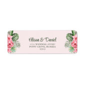 Roze en Groen Tropische Bloemen Retouradres Etiket (Voorkant)