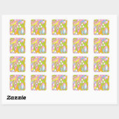 Roze en groen vierkante sticker (Vel)