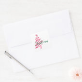 Roze en Groen Vrolijk Kerstfeest Vierkante Sticker (Envelop)