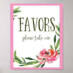 Roze en groen waterverf bloemen gunst teken poster