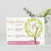 Roze en Groen Whimsical Baby shower Invitation Kaart (Staand voorkant)