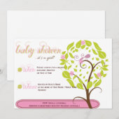 Roze en Groen Whimsical Baby shower Invitation Kaart (Voorkant / Achterkant)