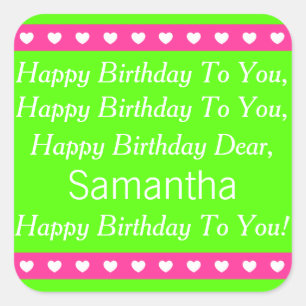 Roze en Groene Aangepaste Birthday Song Stickers