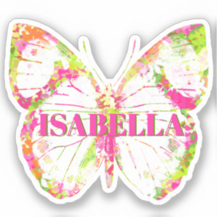 Roze en groene aangepaste naam Butterfly Sticker