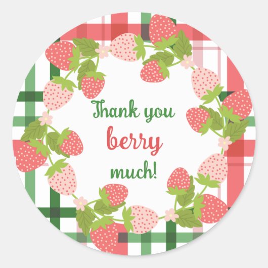 Roze en groene aardbei Veel dank Berry Ronde Sticker (Voorkant)