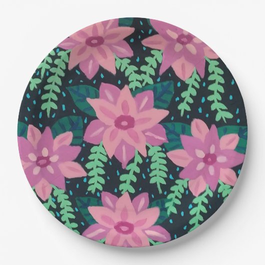 Roze en groene Abstracte afdruk Papieren Bordje (Voorkant)