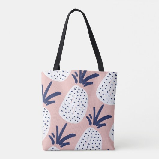 Roze en groene Abstracte ananas- en cactus-patroon Tote Bag (Achterkant)