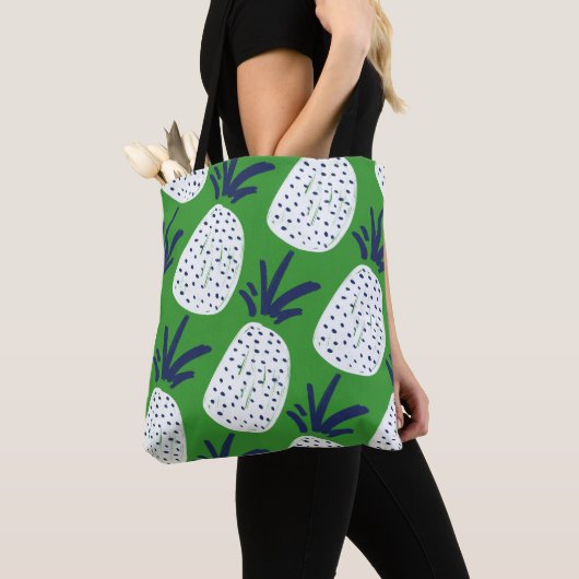 Roze en groene Abstracte ananas- en cactus-patroon Tote Bag (Dichtbij)