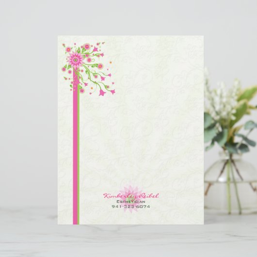 Roze en groene Abstracte Floral Design-Light 2 Briefhoofd Ontwerp (Staand voorkant)