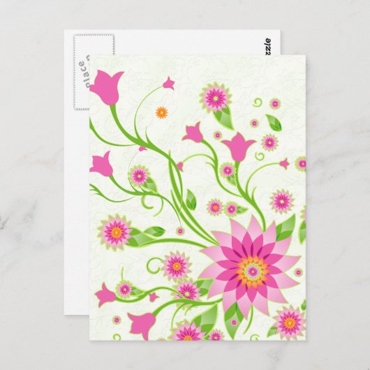 Roze en groene Abstracte Floral Design-Light Briefkaart (Voorkant / Achterkant)
