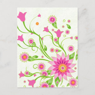 Roze en groene Abstracte Floral Design-Light Briefkaart