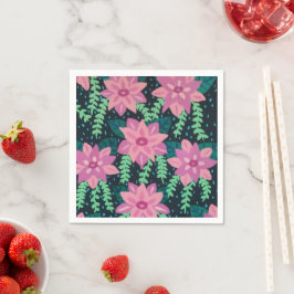 Roze en groene Abstracte Floral Servet