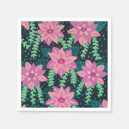 Roze en groene Abstracte Floral Servet
