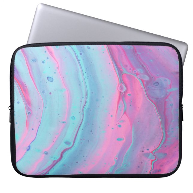 Roze en groene abstracte kunst laptop sleeve (Voorkant)