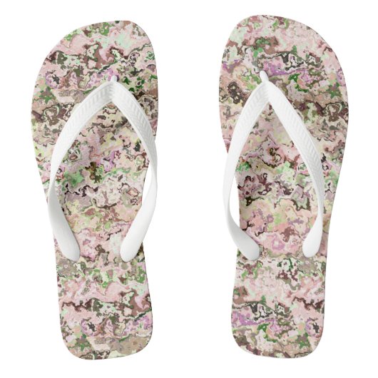 roze en groene abstracte teenslippers (Voetbed)