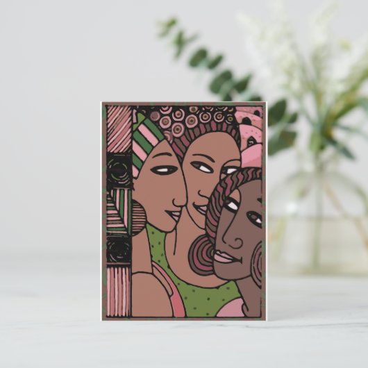 Roze en groene Afrikaanse Amerikaanse vrouwen Briefkaart (Staand voorkant)