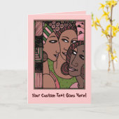 Roze en groene Afrikaanse Amerikaanse vrouwen Kaart (Gele Bloem)