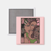 Roze en groene Afrikaanse Amerikaanse vrouwen Magneet (Voorkant / Achterkant)